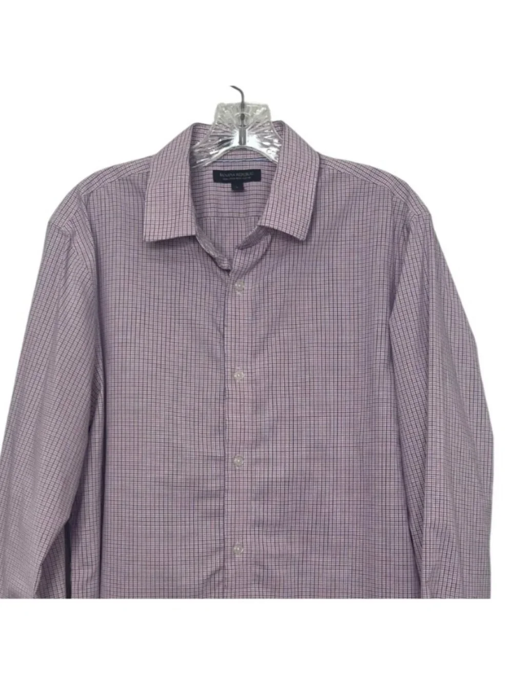 Banana Republic Button Front Shirt Slim Fit Non-Iron Large Pink Blue